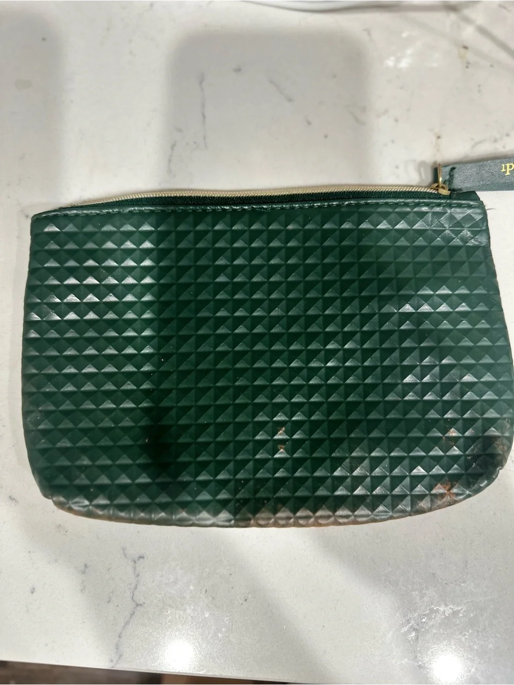 Green Textured Zip Pouch - Women Bags